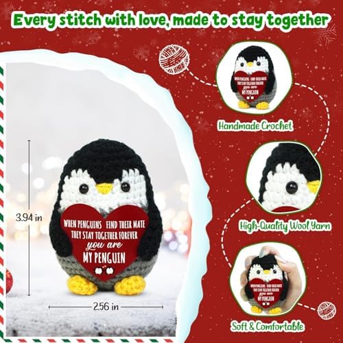 Gifts for Her from Husband, Handmade Crochet Emotional Mini Funny Penguin, Romantic Birthday Wedding Anniversary Valentines Gifts for Women, Wife, Small Cute Decor Present for Her - View 4