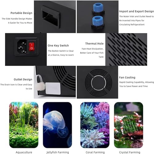 42 Gal Aquarium Chiller, Quiet Water Chiller, Water Chiller for Ice Bath, with Pump & 3m Pipe for Hydroponics Freshwater Saltwater Fish Coral Shrimp Jellyfish,300L