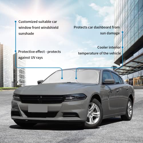 Windshield Sun Shade Fit For 2023 Dodge Challenger Coupe Avenger Charger Front Window Shades Cover For Dakota Durango Sun Visor Protector 210T Reflective Cool Car Accessories (59.8" X 31.5") #TOP6