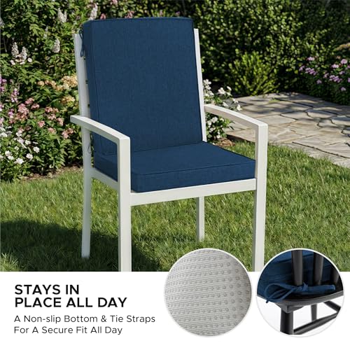 Image of Outdoor Chair Cushions, Water-Resistant & Fade-Resistant, Patio Furniture Lawn Dining Chair Seat Replacement with Mid Back, Ties Zipper, Removable Cover, 18 x 16.5 Inch, Set of 1, Navy Blue