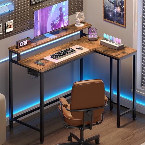 YATINEY L-Shaped Small Computer Desk with Power Outlets