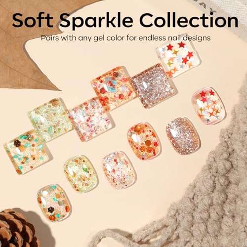 Image of modelones Glitter Gel Nail Polish Set, 6 Colors Geometric Shapes Star Gold Glitter Ornament Gel Polish Collection with Wooden Stick All Seasons Soak Off LED Manicure DIY Gift
