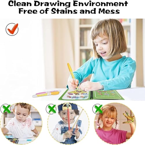 Image of 12-Pack Reusable Magic Water Quick Dry Coloring Books for Kids Colouring Doodle Pen Water Painting Book for Children Education Drawing Pad Kids Learning /Fun Books (Random Designs) - No Colors Required (12)