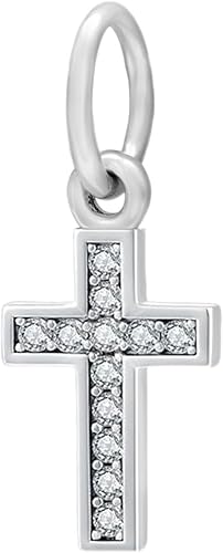 Dije de cruz con circonita blanca 925 de plata de ley cristiana colgante mantener la fe encantos para pulsera Pandora, Plata esterlina, Circonita
