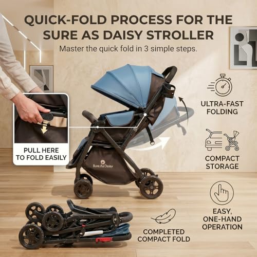 Image of StarAndDaisy Foldable Stroller for Baby 0-3 Years Infant & Toddler / Travel Pram for Baby with Adjustable Canopy & Footrest with Lockable Wheels, Multi-Level Recline , Removable Tray , Safety Harness Belt (Blue)