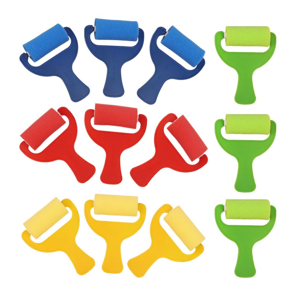 KALLORY 12pcs Kids Painting Sponge Roller Plastic Graffiti Brush Mini Paint Rollers Drawing Sponge Rolling Brush Children Painting Tools for Kids Artist Paint Supplies