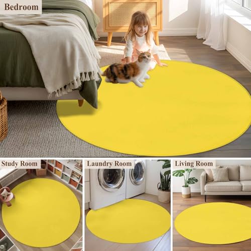 Tapete Redondo Amarillo 4ft para Sala y Dormitorio miniatura 6