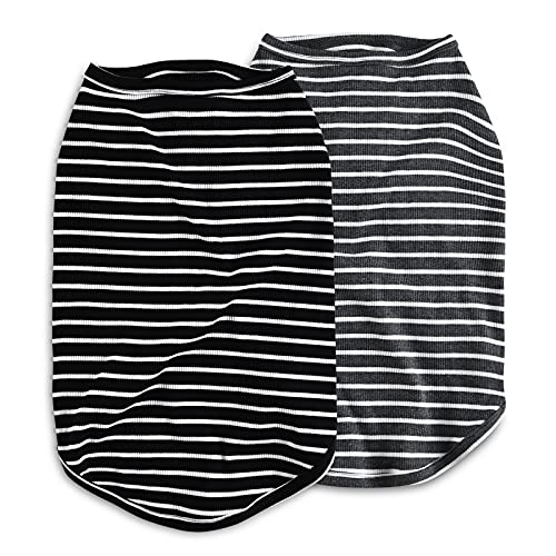 Image of Koneseve Dog Shirt Vest Lightweight Stretchy Dog T-Shirts Soft Cool Shirts Sleeveless Stripe Vests Breathable Clothes for Puppy Kitty Cats Small Medium Large Dogs 2 Pack Black + Grey [ S /Small ]