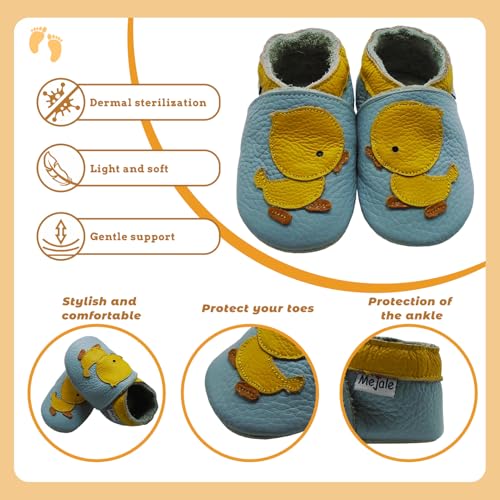 Mejale Baby Shoes Soft Sole Leather Crawling Moccasins Cartoon Duck Infant Toddler First Walker Slippers(0-6 Months, Sky Blue)