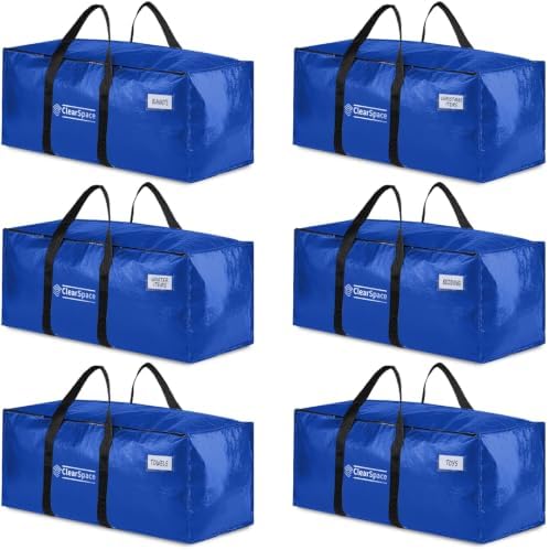 ClearSpace Heavy Duty Moving Bags or Storage Bins with Lids, Blue...