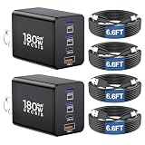 2 Pack 180W USB C Charger Block, Foldable 4-Port GaN Super Fast Charger USB C, Dual 65W Type C Charging Block, Laptop Fast Charging Adapter for MacBook Pro/Air, iPad, iPhone, Samsung Galaxy Black