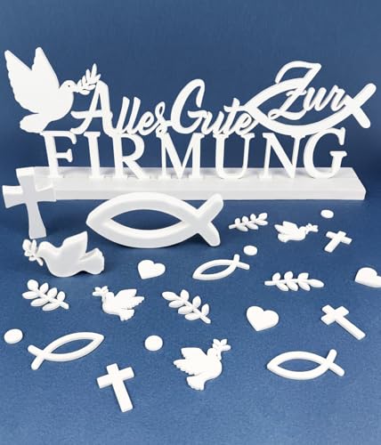 64 Stück Tischdeko Firmung Deko Set aus Holz Alles Gute zur Firmung Schriftzug mit Konfetti für Mädchen und Jungen