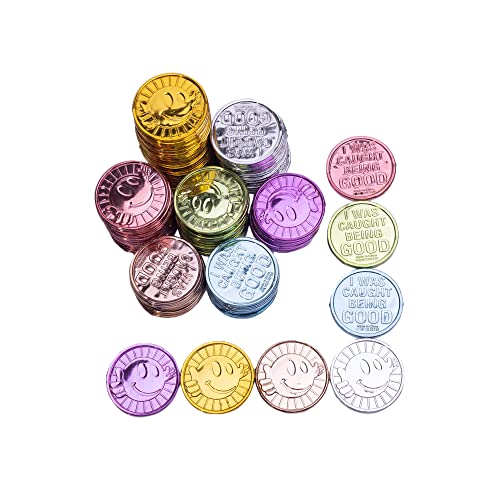 Fateanuki 200 Pieces Plastic Coins Behavior Colored Reward Tokens I Was Caught Being Good Incentive Educational Learning Kindness Behavior Pretend Play Coin #TOP4
