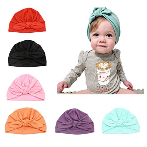 CANSHOW 6 Pcs Baby Hat Girl Newborn Beanie Cute Soft Cotton for Infant Girl Turban 3-9 Months