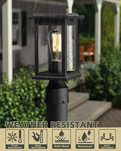 Outdoor Post Light Fixtures, Hwh Exterior Pillar Lantern Pole Lamp In Matte Black Finish With Clear Glass Shade, 5Hd37P Bk #TOP1