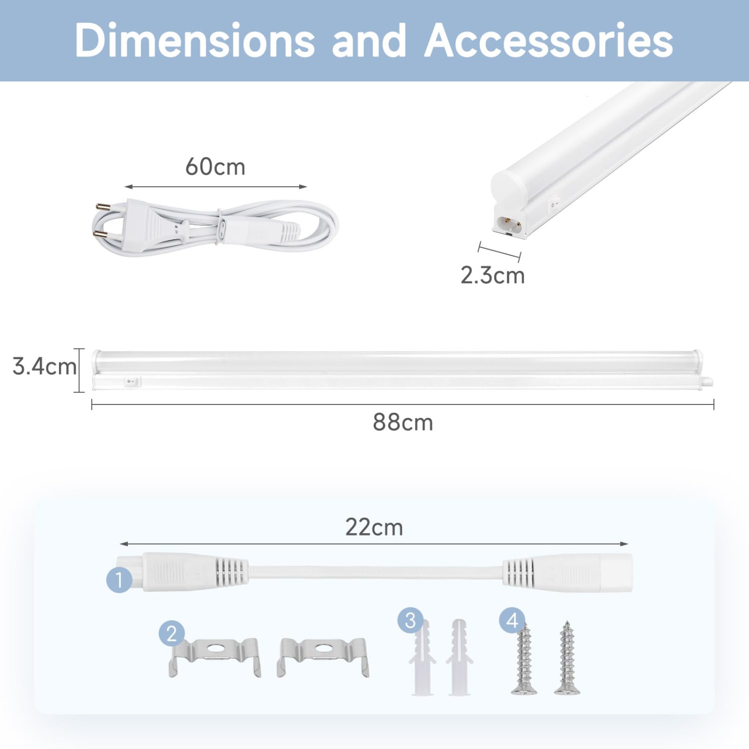 Aigostar Luz Bajo Mueble Cocina con Interruptor 12W Luz LED Armario, 230V Luz Blanca Fria 6500K, Luces para Vestidor Tira LED Armario, L880*W23*H34mm, 2 pcs