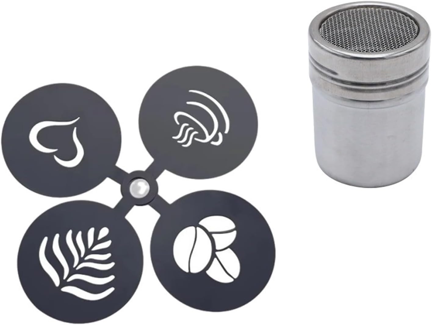 4pcs Golden Stainless Steel Coffee Stencil Latte Cappuccino Decorating Stencils Cake Cookie Art Baking Mold for Barista Template(B with Accessories)