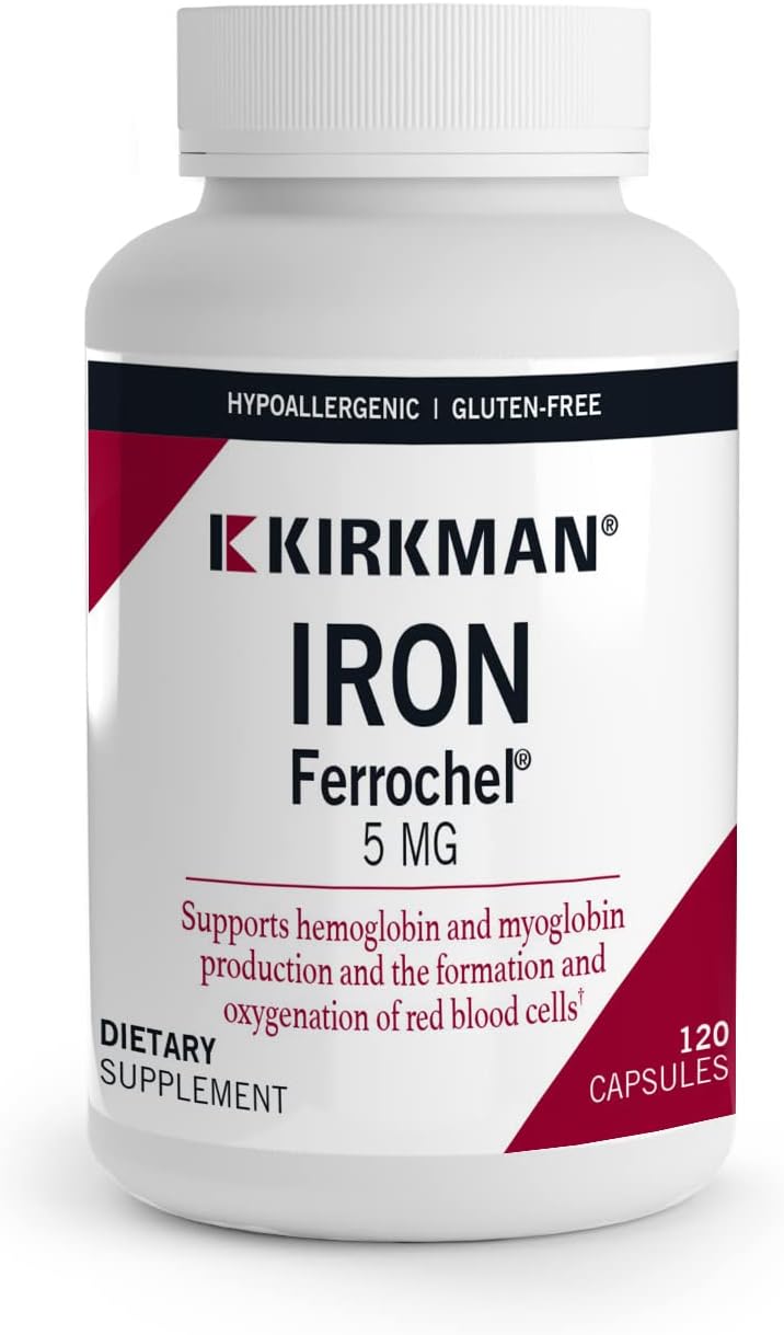 Iron Ferrochel® 5 mg - Hypoallergenic || 120 Vegetarian Capsules || Minerals || Gluten and Casein Free || Aids in The Production of Hemoglobin || Capsules are Plant Based