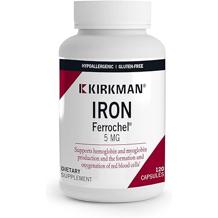 Kirkman - Iron Ferrochel 5mg - 120 capsules - Aids Hemoglobin & Myoglobin Production - Supports Red Blood Cells Formation - Hypoallergenic