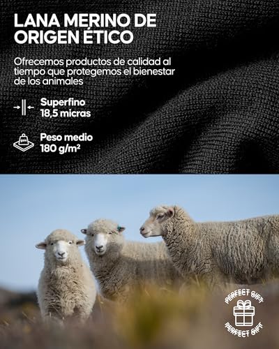 DANISH ENDURANCE Conjunto Térmico Lana Merino Hombre, Camiseta Térmica y Pantalon, Ropa Interior Lana Merino