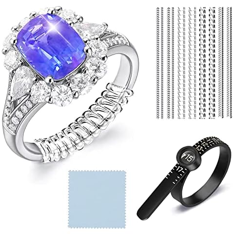 Ring Sizer Adjuster for Loose Rings 4 Sizes of 8 Pack Invisible Ring Guards for Men and Women Silicone Ring Size adapters with Magnified Glass Ring Sizer Measuring Tool,and a Silver polishing Cloth Cover