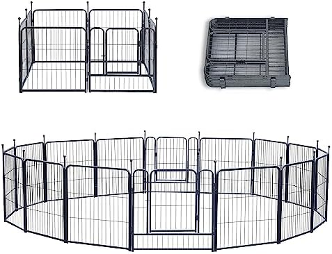 Dog Playpen,24/32/40 Inch Height in Heavy Duty,Folding Indoor Outdoor Dog Exercise Fence, Portable Pet Playpen with Door for Large Medium Dogs - Silver Gray (24 inch, 16 Panels)