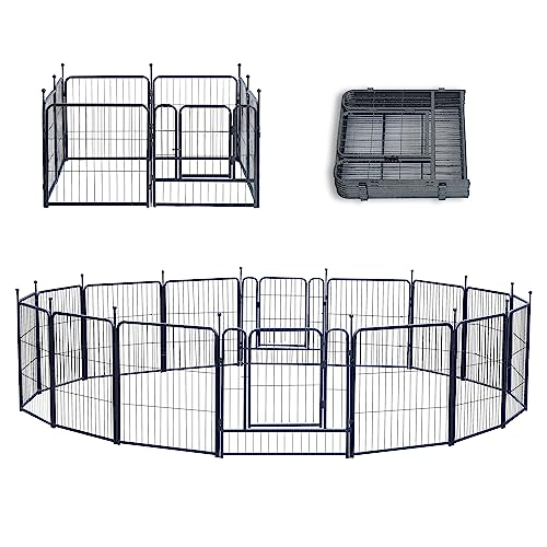 Dog Playpen,24/32/40 Inch Height In Heavy Duty,Folding Indoor Outdoor Dog Exercise Fence, Portable Pet Playpen With Door For Large Medium Dogs - Silver Gray (24 Inch, 16 Panels) #TOP6