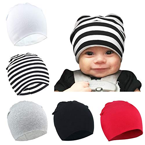 DRESHOW BQUBO 5 Pack Unisex Baby Beanies Toddler Knit Hats Infant Cute Cotton Cap Nursery Beanie