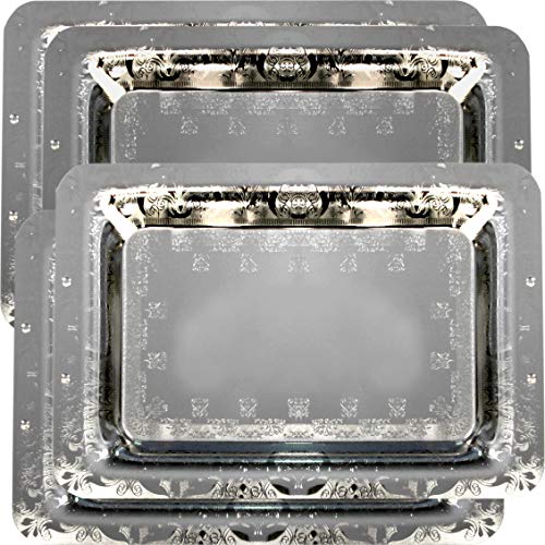 Maro Megastore (paquet de 4) 47 cm x 33 cm Plateau de service chromé chromé Bord Plateau Plat À Vins Fête Tla-070