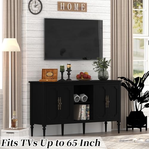 Mid Century Modern 59 Vintage Buffet Sideboard Cabinet with 4 Doors and Shelf for Living Room, Kitchen, and Dining Room