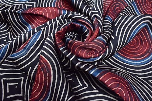 Image of Ethnics of Kutch Womens's Ajrakh Modal Silk Natural Dye Hand Block Print Unstitched Kurta Fabric