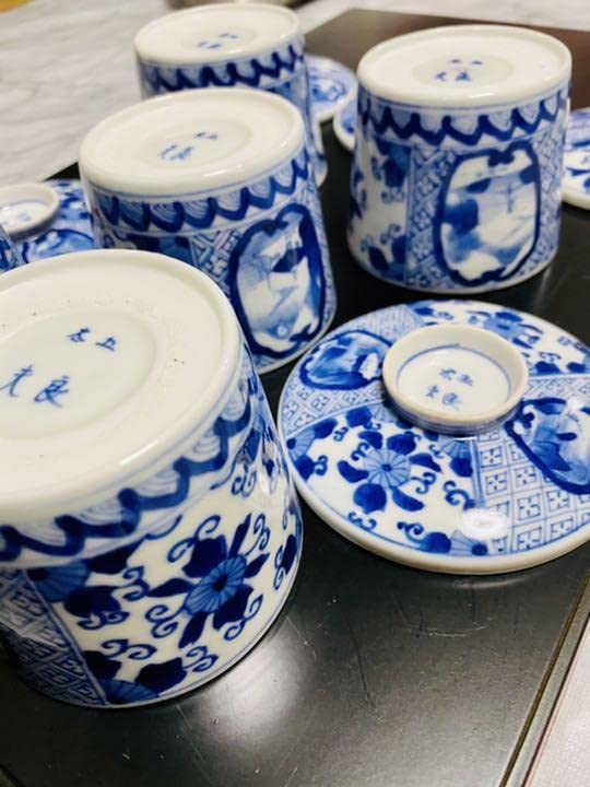 伊万里焼 古伊万里 五良太夫 蓋付き腕蒸し 4客セット ②レトロ 希少