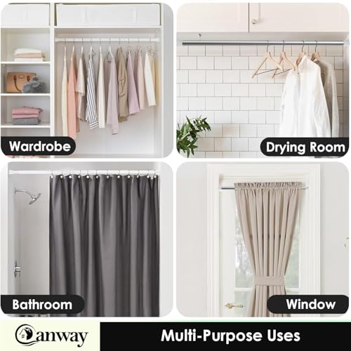 Image of Canway (155-290 CM) Adjustable Curtain Rod Without Drilling White-Silver | Bathroom & Shower Curtain Rod | Heavy Duty Tension Curtain Rod for Bathroom, Window & Kitchen