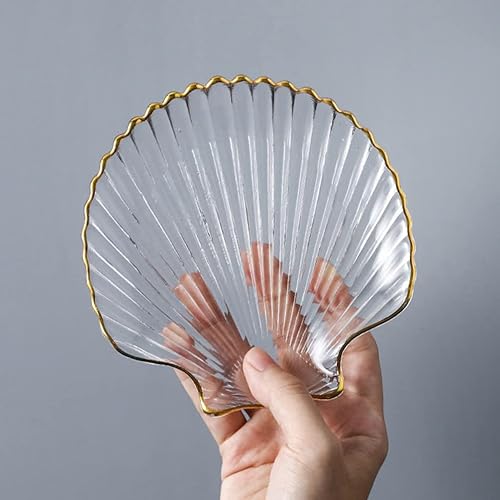 Miniatura 6 de Zerodeko Plato de concha de vidrio Bandeja de joyería de concha de mar Plato de postre de vidrio Plato de anillo de concha de sirena Plato de comida