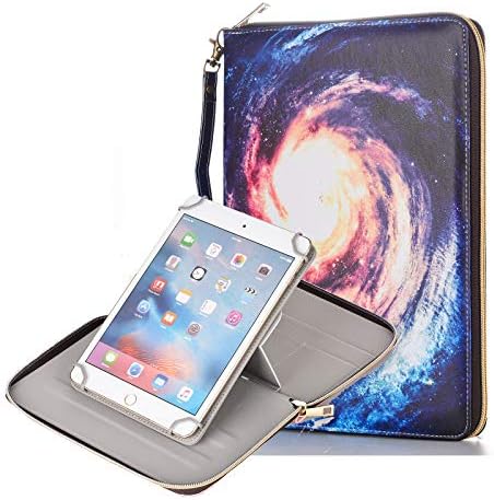 Anvas Universal Case for 7-8 Inch Tablet, Synthetic Leather 360 Rotating Standing Document Pocket Folio Portable Wallet Case for All 7-8 Inch Tablet Blue Galaxy