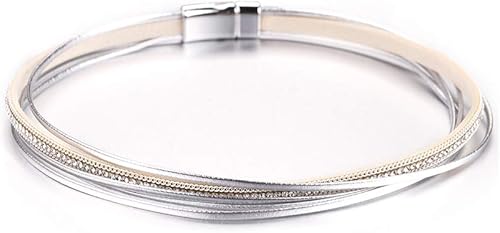 Vista 4 de Fesciory - Pulseras envolventes de cuero para mujer, brazalete con cuentas de cristal de leopardo, bohemia y multicapa