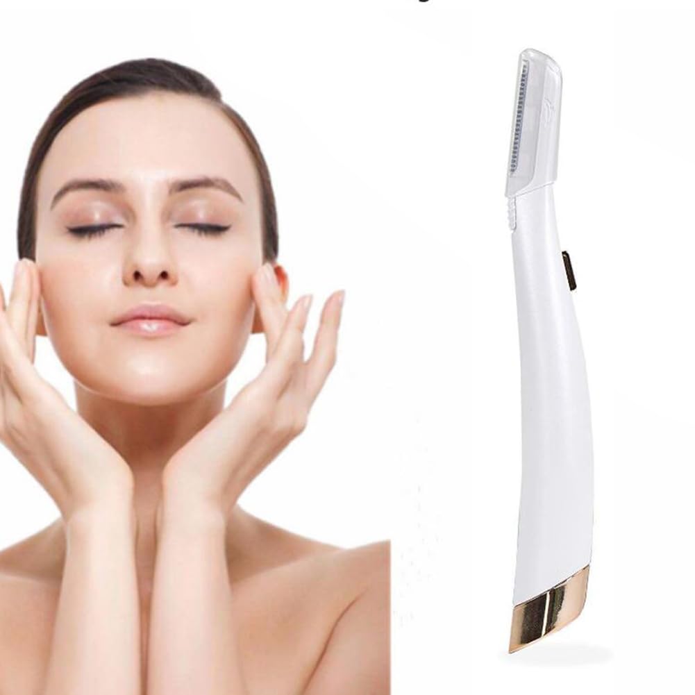 Dermaplaning Hair Remover Facial Hair Remover Lady Shaver LED Facial Exfoliator Precision Non Vibrating with 6 Replacement Heads 1 AAA Battery for Exfoli (As Shown)