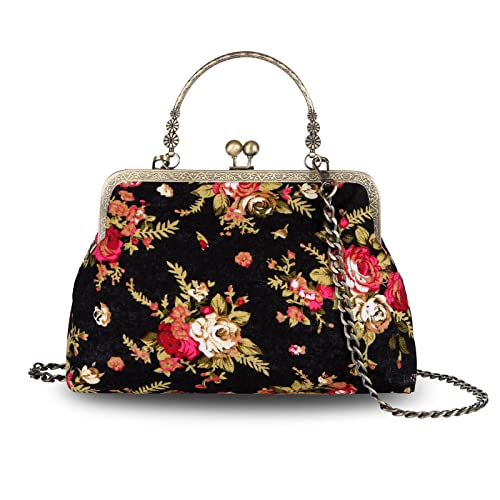 Abuyall Vintage Purse Kiss Lock Purses and Handbags Floral Vacation