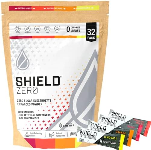SHIELD ZERO 32ct Electrolytes Hydration Packets Variety, Sugar Free, Eco Pouch, Keto, Vegan, Rapid All Natural Replenisher, From Real Fruit, No Grit, Gluten, Dairy, or Soy, Caffeine Free