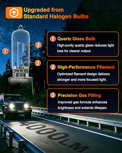 Image of 9005 HB3 Halogen Headlight Bulb, 12V 55W Standard Halogen Light Bulb, 3800K, 4000 Lumens, High Brightness Headlight Bulb, Head Light Bulbs for Car,Headlight Bulbs High and Low Beam, Pack of 2