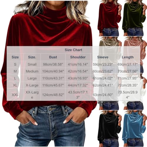 Velvet Tops for Women Long Sleeve High Neck Draped Casual Shirt Dressy Fall - image 5