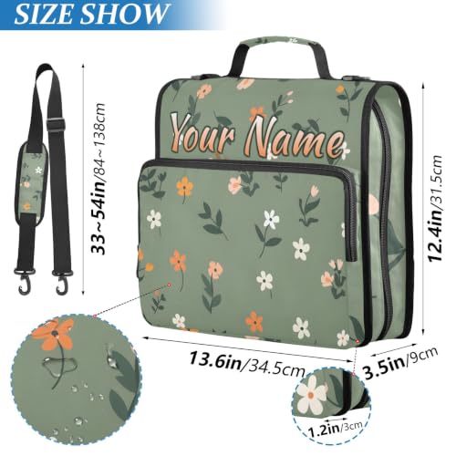Image of Custom 3 Ring Zipper Binder Cute Tropical Flowers Leaves Personalized Name 1.5 Inch Binders Large Capacity Multi Pockets for School Office Supplies