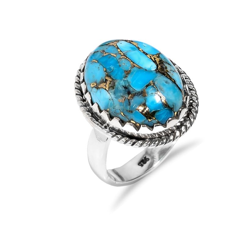 Bague de fiançailles femme argent 925 et turquoise : le cadeau vintage idéal H-SR70-P
