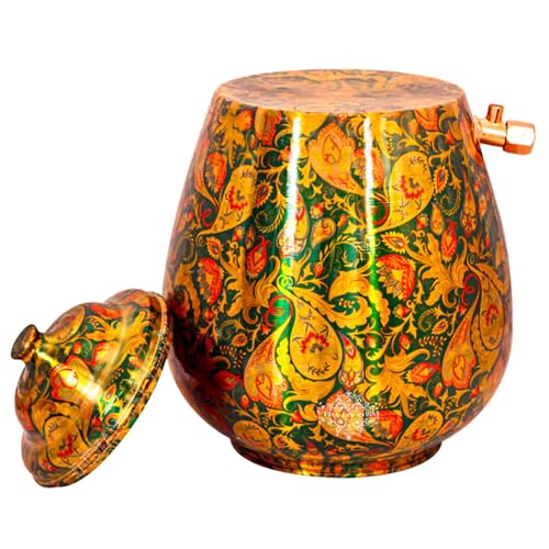 Image of Indian Art Villa Printed Design Copper Water Carafes Storage, 13 LTR, Green