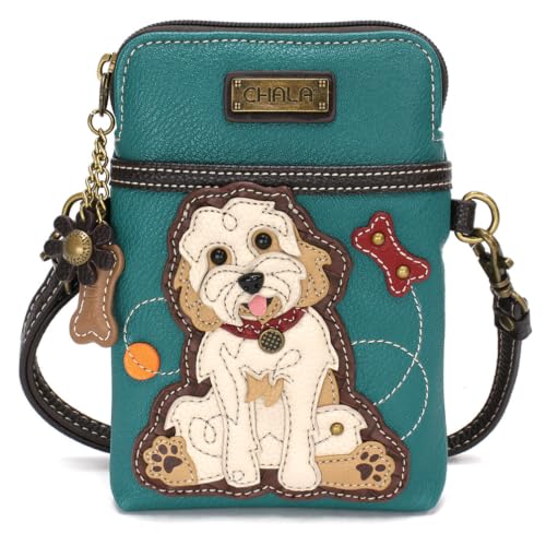 Image of CHALA Dog Collection Cell Phone Crossbody Purse-Women PU Leather /Canvas Multicolor Handbag with Adjustable Strap