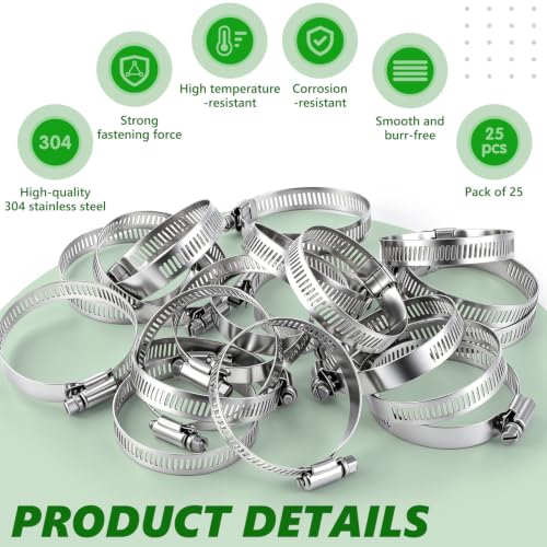 Image of 25 Pcs Stainless Steel Hose Clamps 1-1 /2 Inch to 2-1 /2 Inch (40-63mm) 304 Stainless Steel Worm Gear Metal Hose Clamps for Pipe, Intercooler, Plumbing, Tube and Fuel Line
