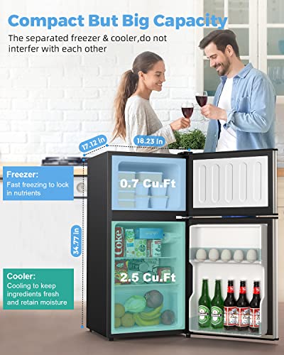 Bodare Mini Fridge With Freezer Quiet: 3.2 Cu.ft Mini Refrigerator With 2 Doors - Small Refrigerator Energy-Efficient Compact Refrigerator - Small Fridge For Bedroom Dorm Office Apartment (Champagne) #TOP1
