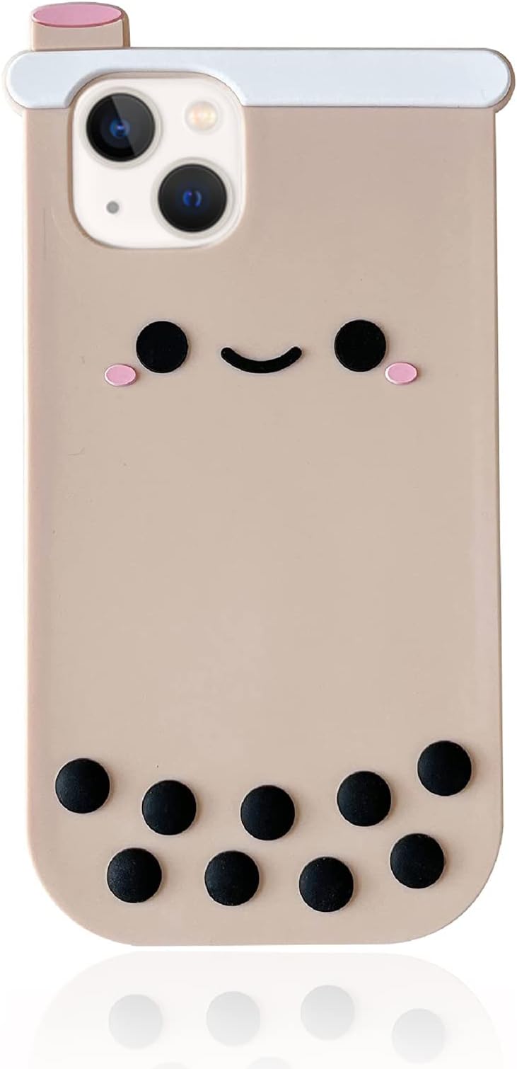 Yatchen Kawaii Phone Cases for iPhone 14 Pro Max,Cute 3D Cartoon Boba Milk Tea Phone Cover Soft Silicone Funny Bubble Pearl Case for Women Girls Shockproof Protective Cover for iPhone 14 Pro Max