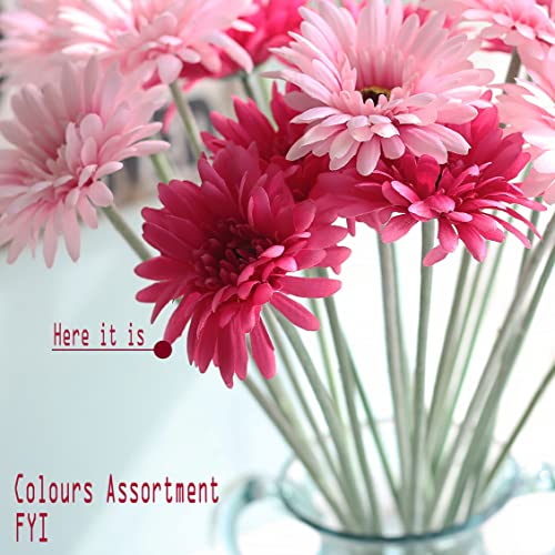 Cn-Knight 12Pcs Artificial Gerbera Daisies,22 Inch Long Stem Silk Daisy Flowers,Realistic Artificial Flower Mums For Home Décor Centerpiece Wreath Supplies Wedding Bouquet,Dark Pink #TOP4