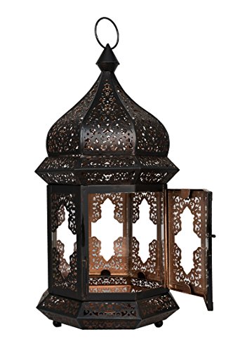 Orientalische Laterne aus Metall & Glas Wifaq Klar 40cm | orientalisches Windlicht schwarz mit Glas | Marokkanische… – Bild 7